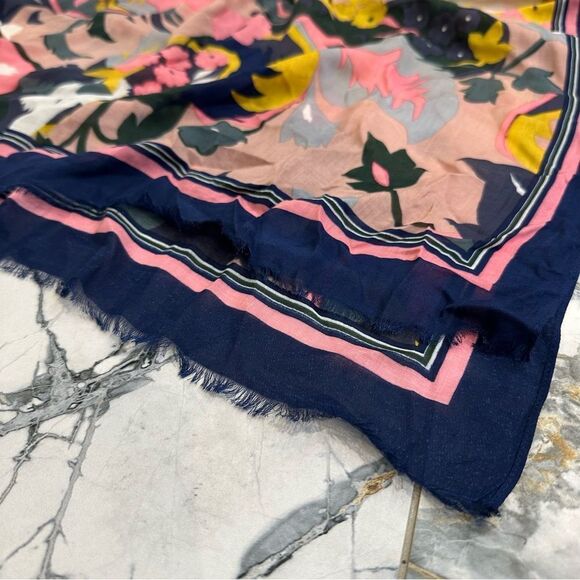 Talbots | bold navy with pink paisley oblong spring summer scarf - Picture 2 of 8